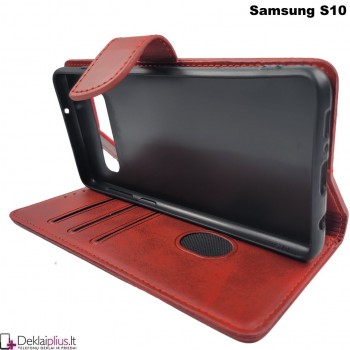 Dirbtinos odos dėklas su skyreliais - raudonas Samsung S10